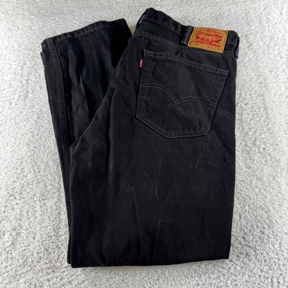 Levi's 505 38x30 Regular Fit Straight Leg Denim Jeans Pants Men's Black Clean